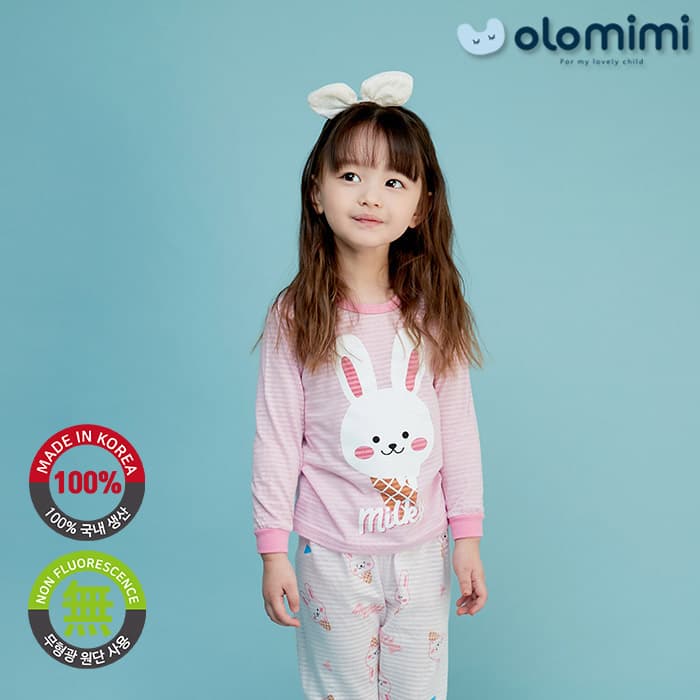 _OLOMIMI_ KOREA 22SS Kids Pajamas_sleepwear_Long_sleeves Jacquard_Milky Bunny